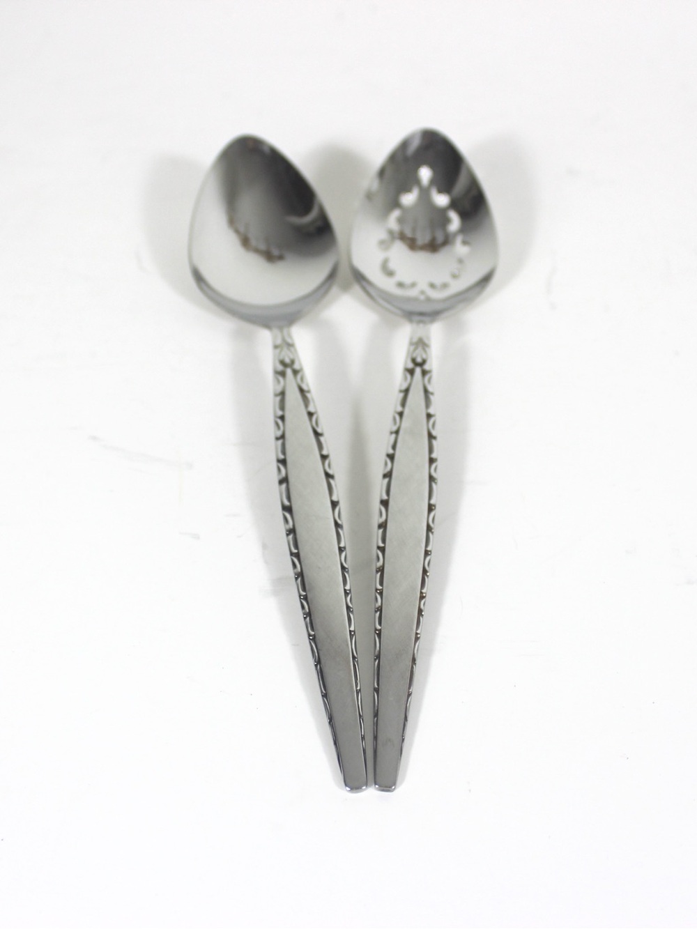 Vintage Venetia Oneida 2 Piece Serving Spoon Set Mid Century Modern Stainless